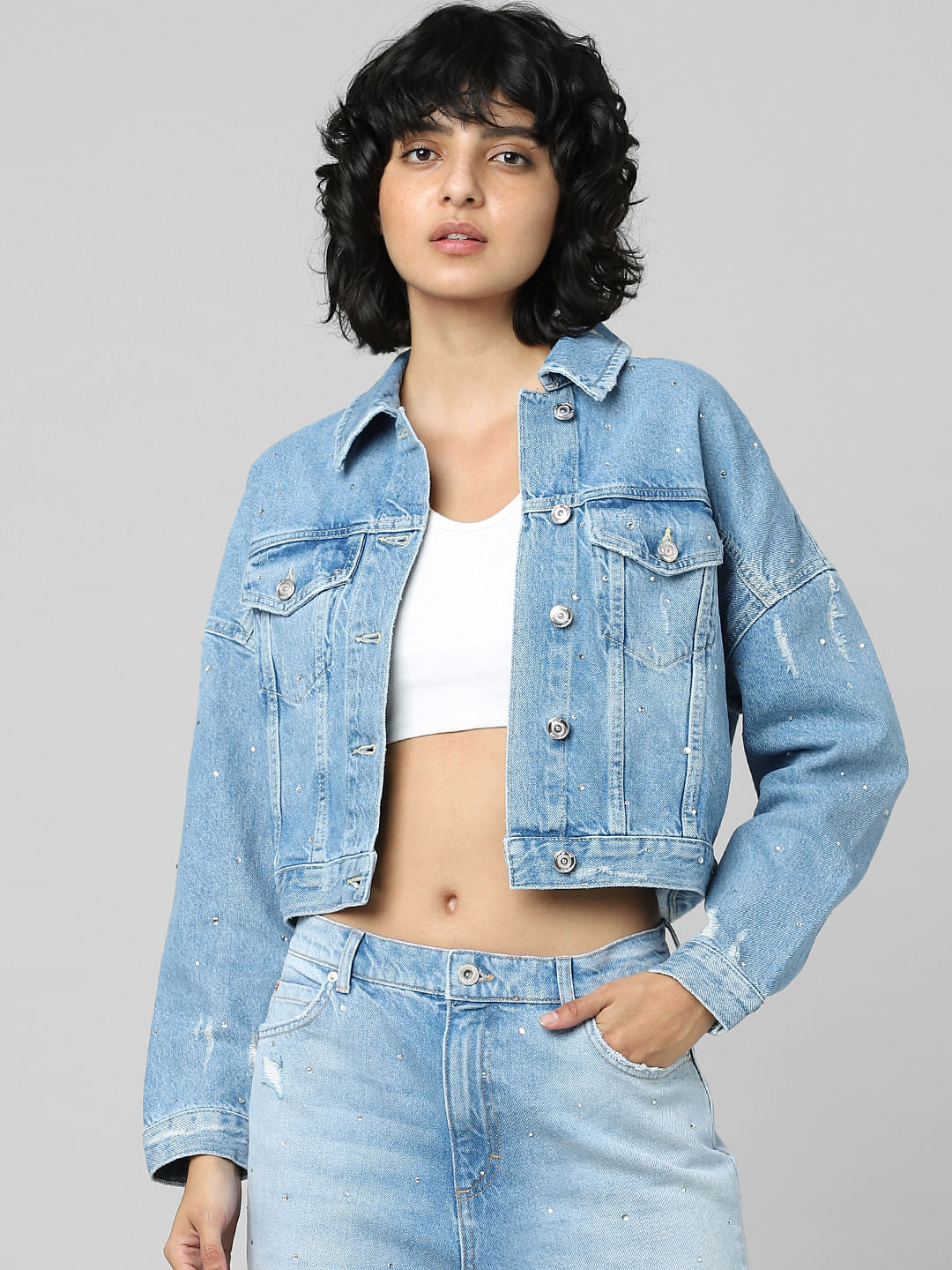 Crop top with denim jacket  Summer Outfits With Denim Jacket  Casual  wear Crop top Denim jacket