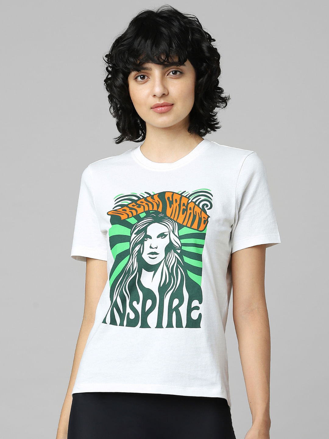 NoName T-shirt WOMEN FASHION Shirts & T-shirts Sequin White/Multicolored M discount 60% 