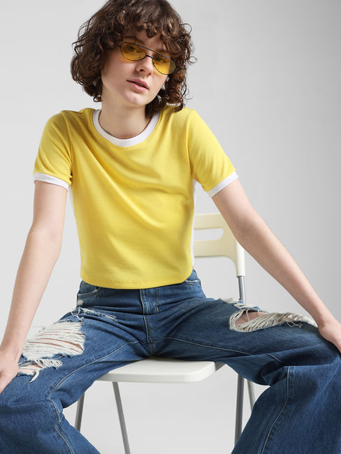 Yellow Ribbed Cropped Top