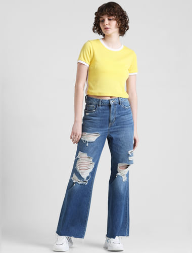 Yellow Ribbed Cropped Top
