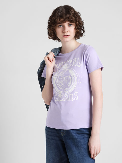 Purple Cotton Printed T-shirt