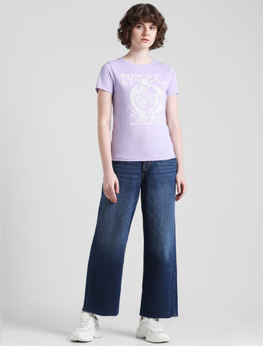 Purple Cotton Printed T-shirt