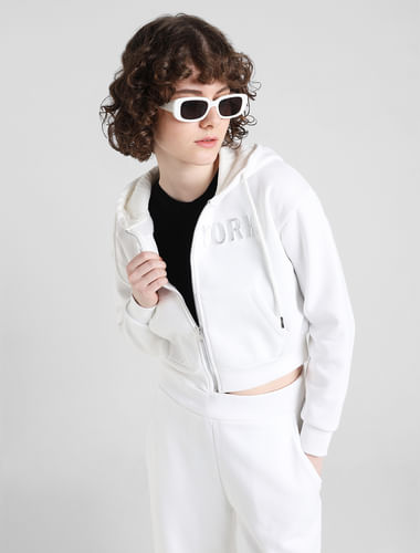 White Relaxed Fit Hooded Sweatshirt