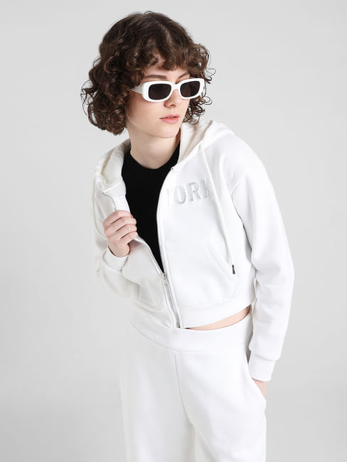 White Relaxed Fit Hooded Sweatshirt