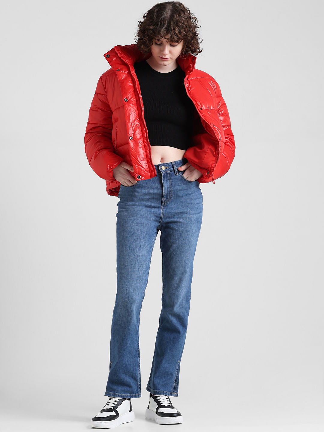 Red short clearance puffer jacket