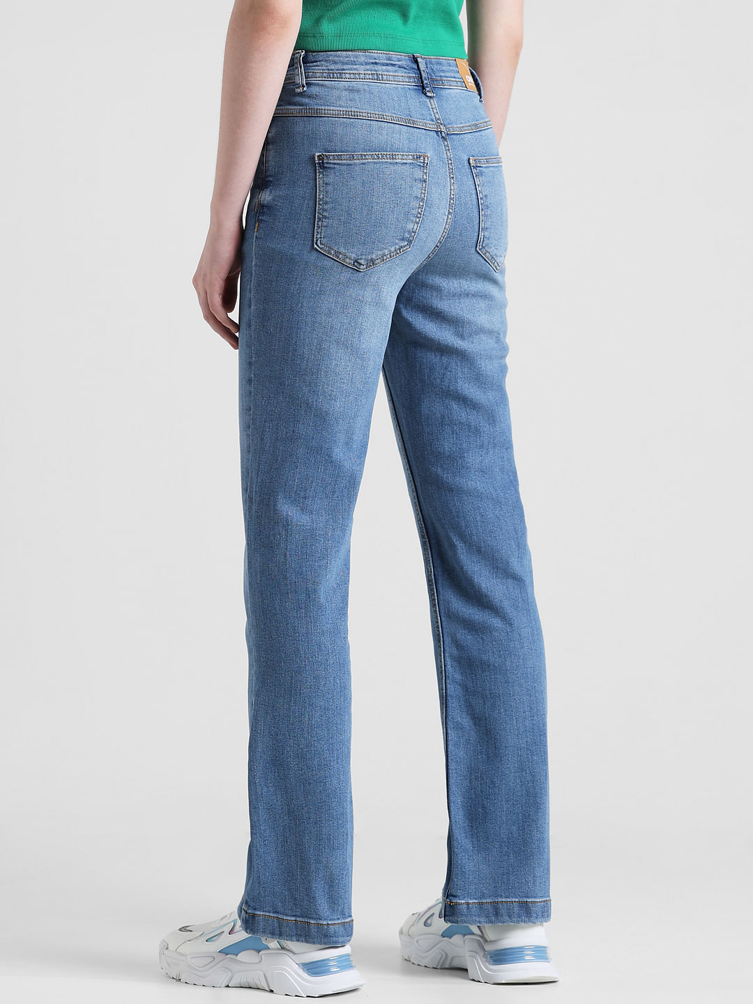 Light Blue High Rise Flared Jeans|255106401-Medium-Blue-Denim