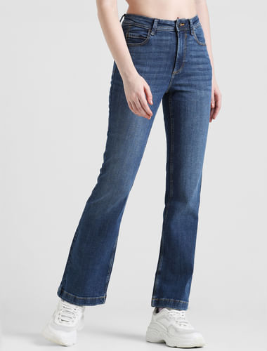 Blue High Rise Washed Flared Jeans