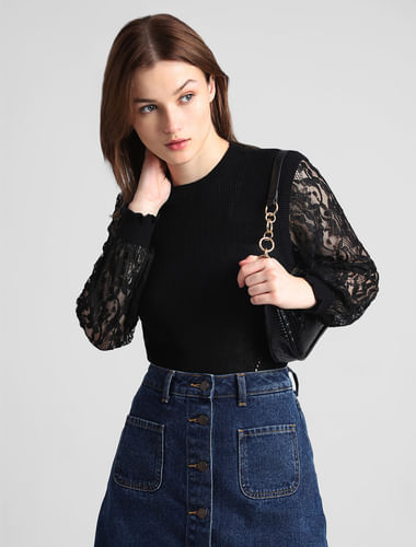 Black Lace Sleeves Pullover