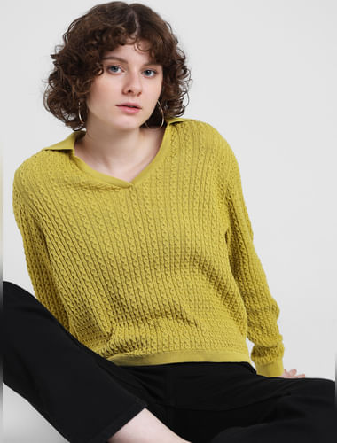 Green Textured Knit Pullover
