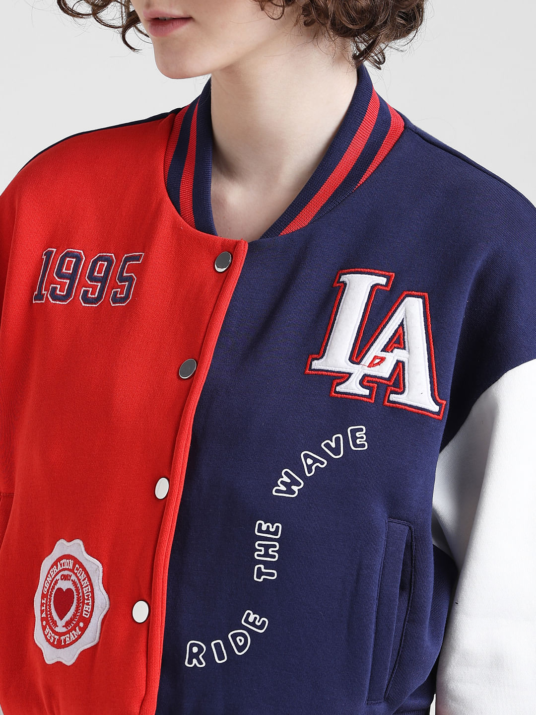 Varsity bomber best sale jacket red