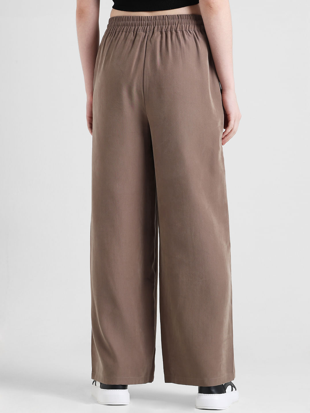 Brown High Rise Wide Leg Twill Pants