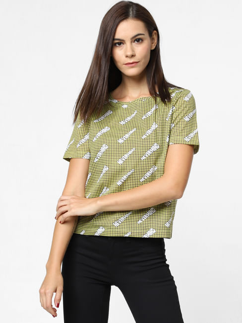 Yellow Houndstooth Print T-Shirt