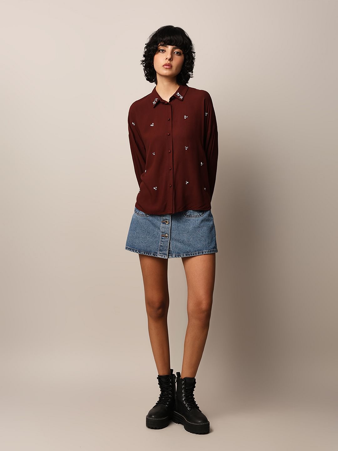 Online SHIMMER SHIRT - Dark Red