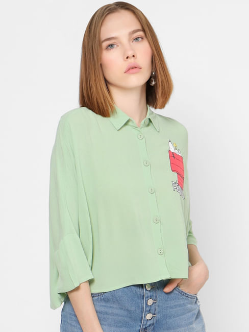 X PEANUTS Green Printed Loose Fit Shirt