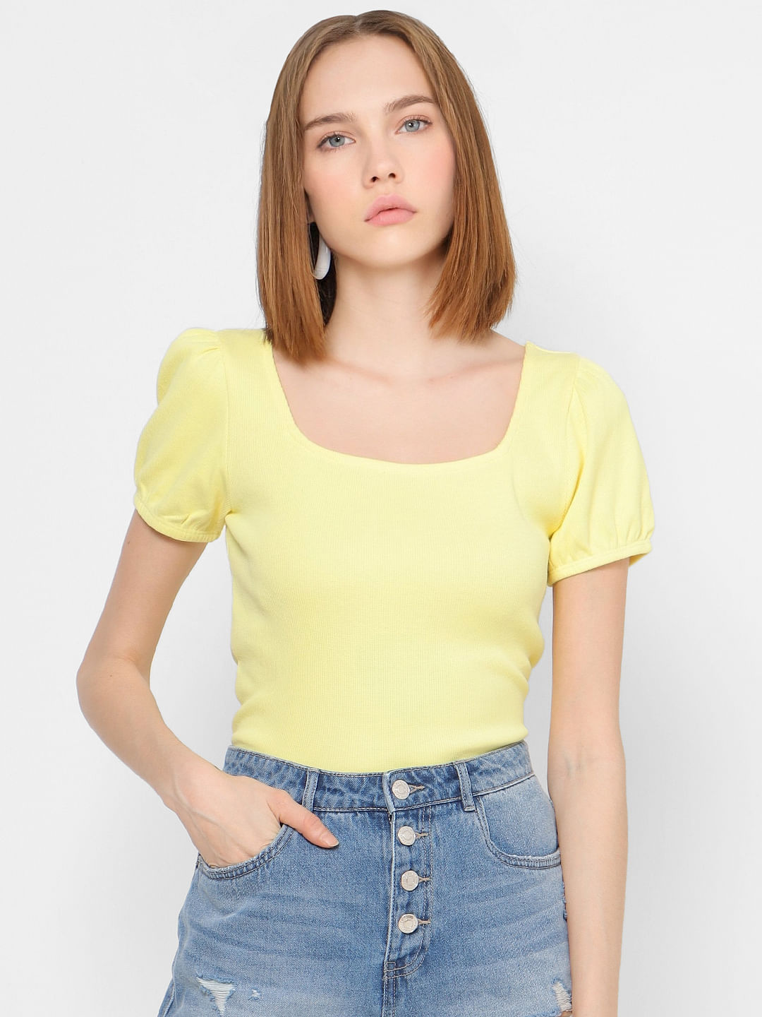 yellow scoop neck top