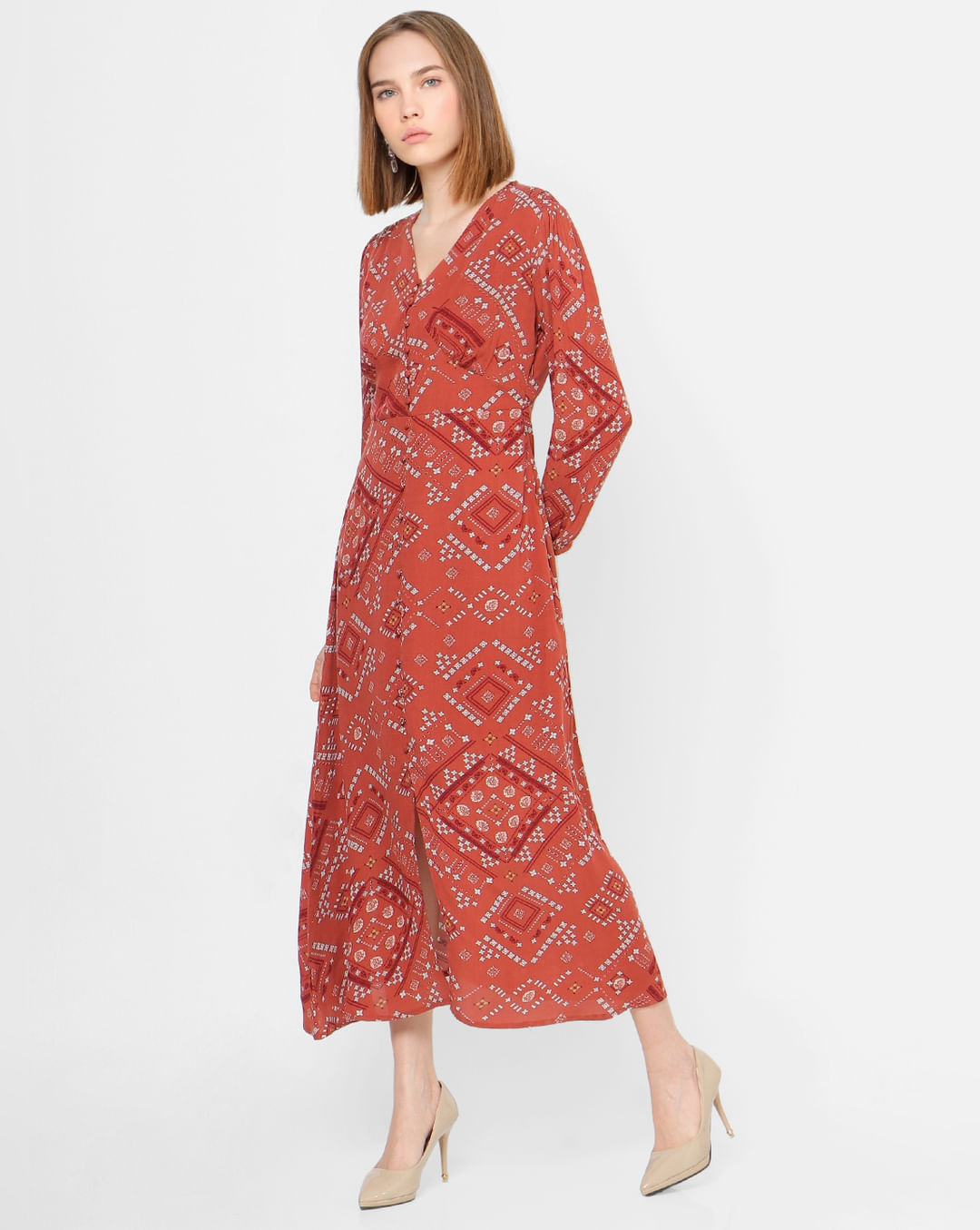 Buy Red Over Print Midi Dress | ONLY 213158601