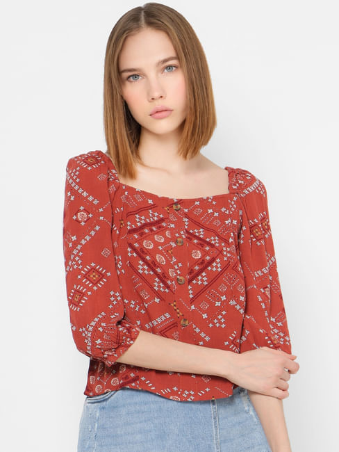 Red All Over Print Top