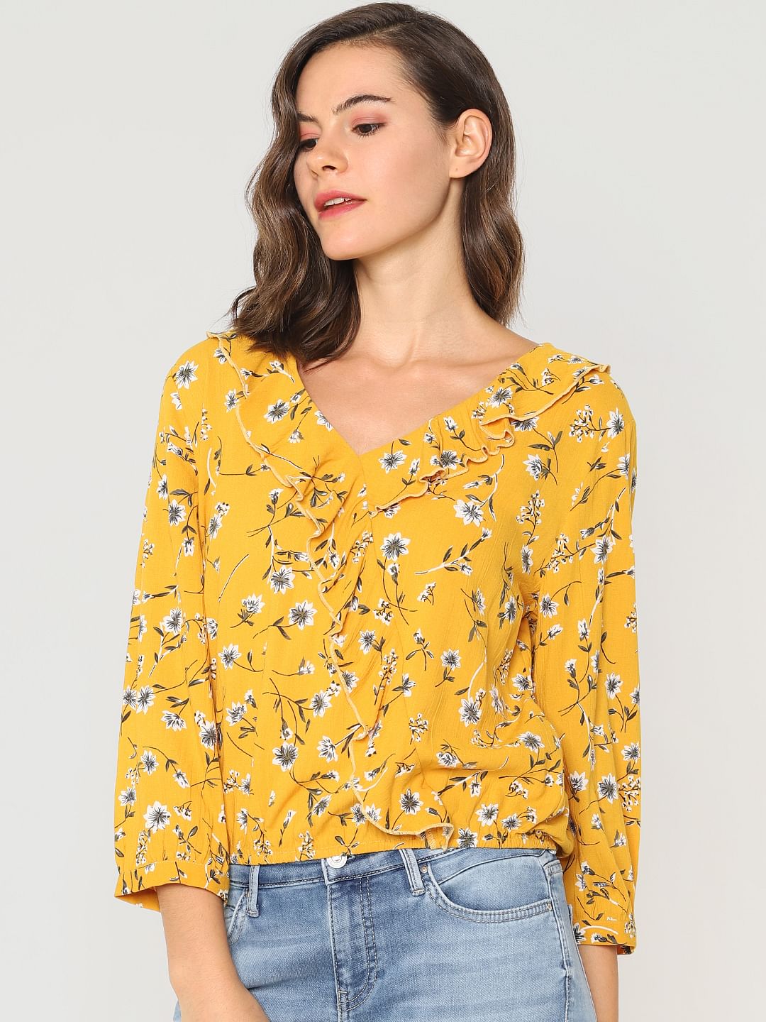 yellow floral print top