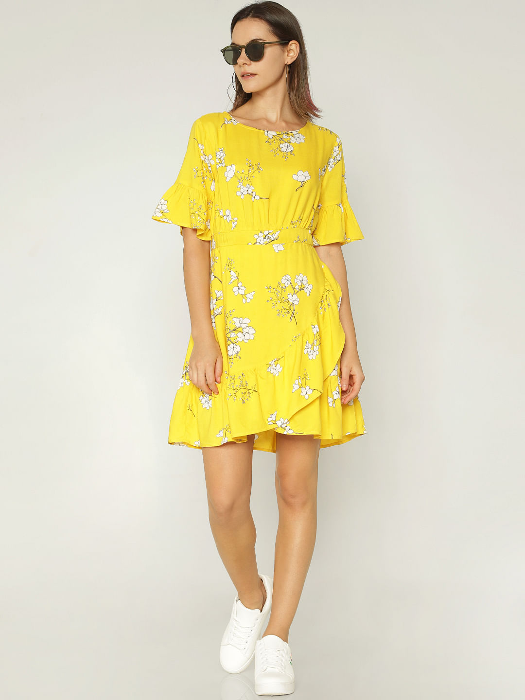 yellow floral print dress
