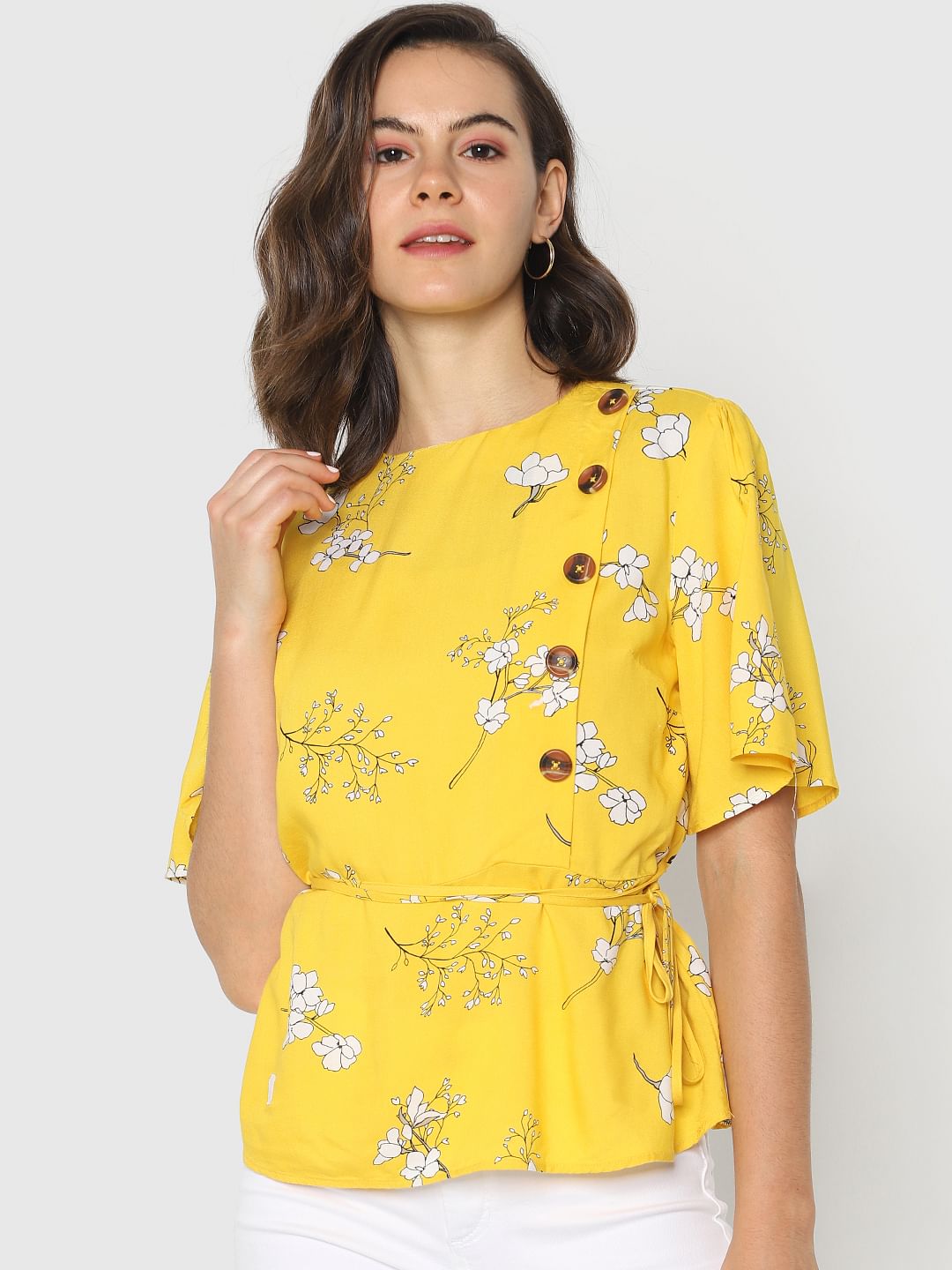 yellow floral print top