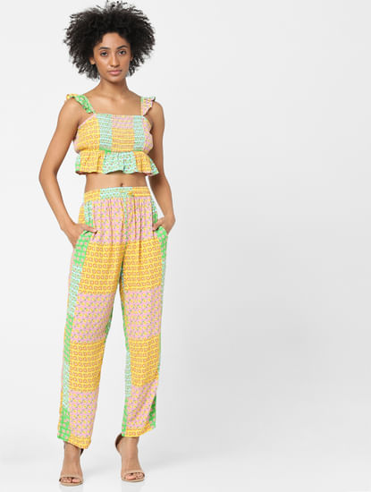 Yellow Multi-coloured Floral Co-ord Top