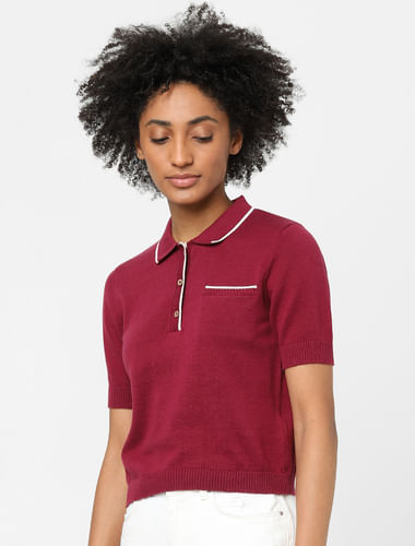 Red Knit Polo T-shirt