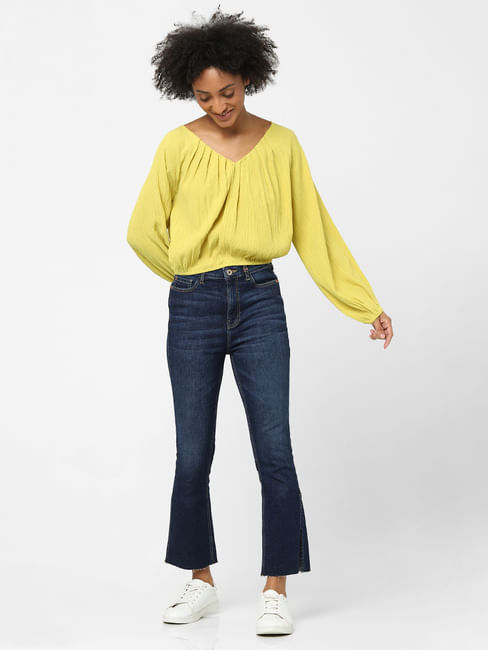 Yellow V Neck Textured Top