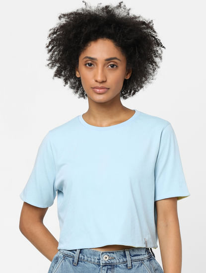Blue Reversible Cropped T-shirt