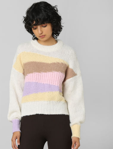 Beige Jacquard Knit Pullover