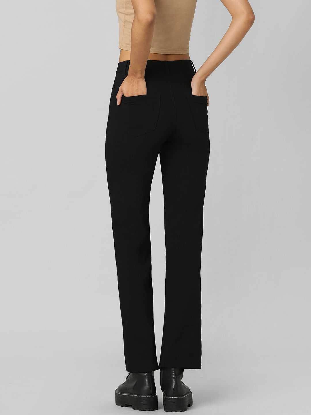 Buy Black Polyester Regular Fit Solid Parallel Trousers online  Looksgudin