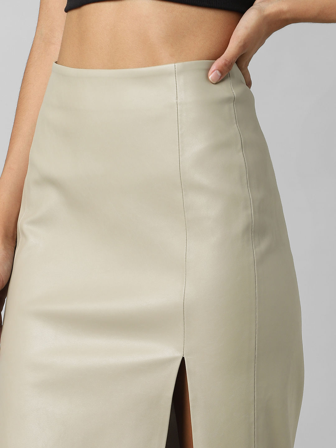 Cue Leather Midi Skirt In Brown  MYER