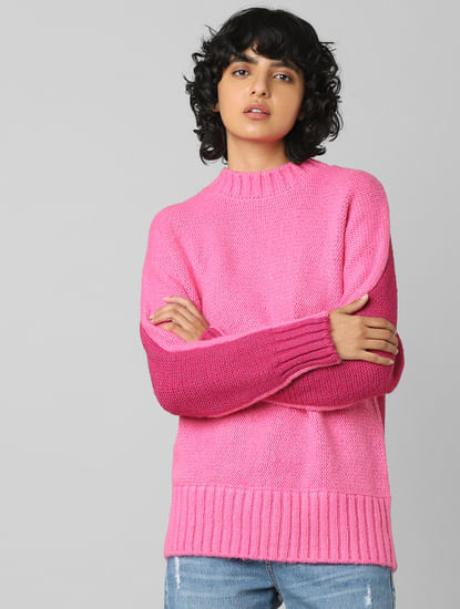 Pink Colourblocked Pullover