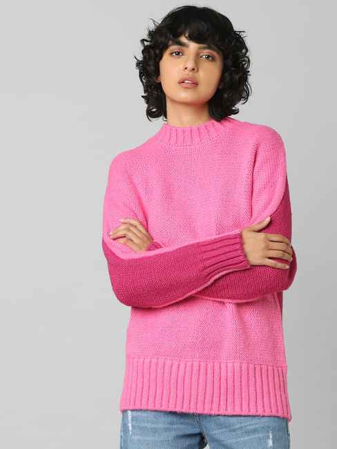 Pink Colourblocked Pullover