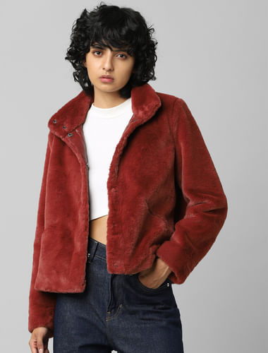 Maroon Faux Fur Jacket