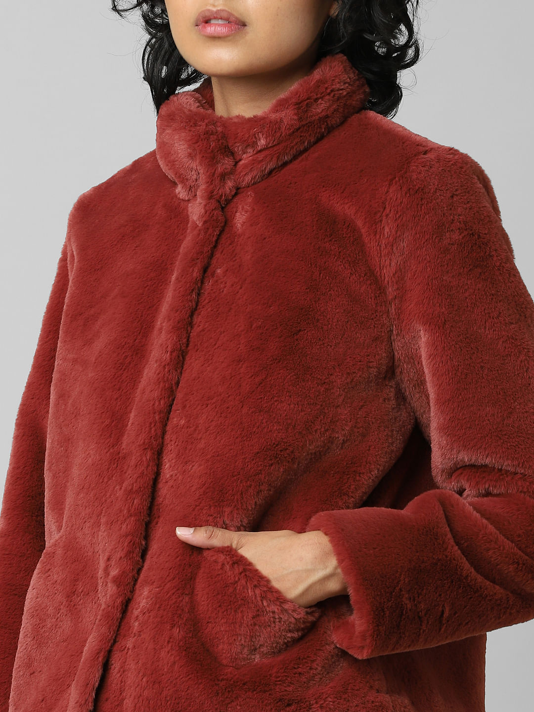 Maroon fuzzy outlet jacket