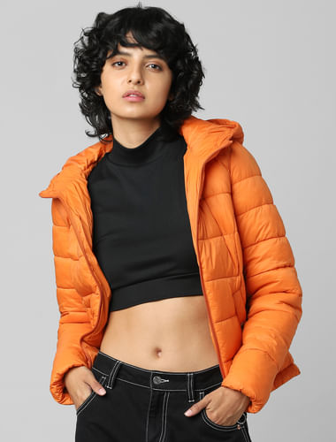 Orange Hooded Puffer Jacket