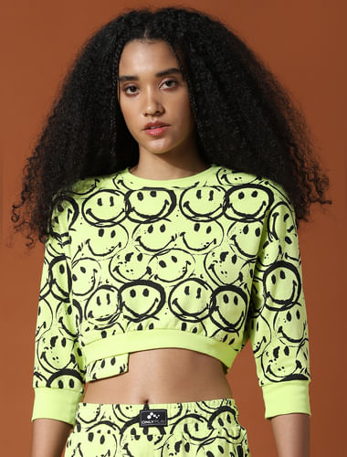 Only X Smiley   Green Printed Cropped Co-ord Sweatshirt