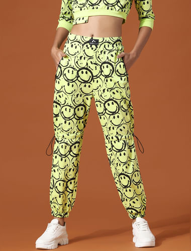 Only X Smiley   Green High Rise Printed Co-ord Sweatpants
