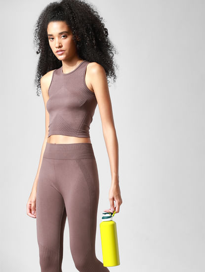 Brown Textured Co-ord Training Top