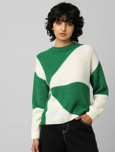 Green Colourblocked Pullover