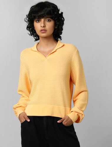Orange Structured-Knit Pullover