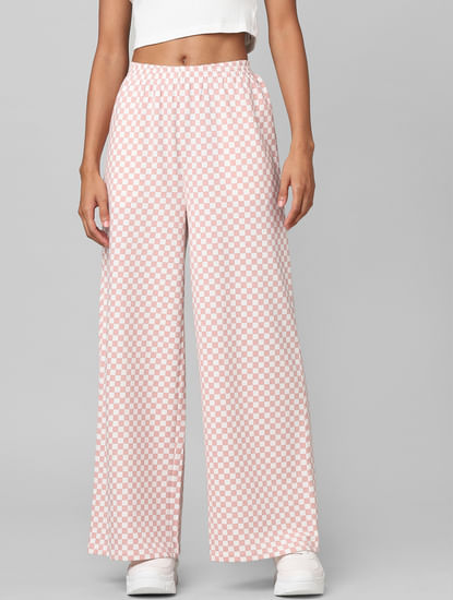 Pink High Rise Check Wide Leg Co-ord Pants