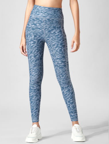 Blue High Rise Printed Co-ord Training Tights