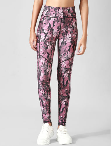 Black High Rise Floral Co-ord Training Tights