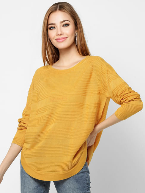 Mustard Self-Design Pullover