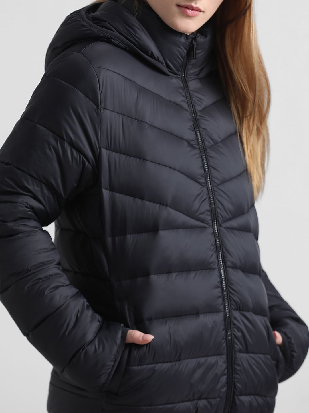 Fitted black puffer jacket best sale