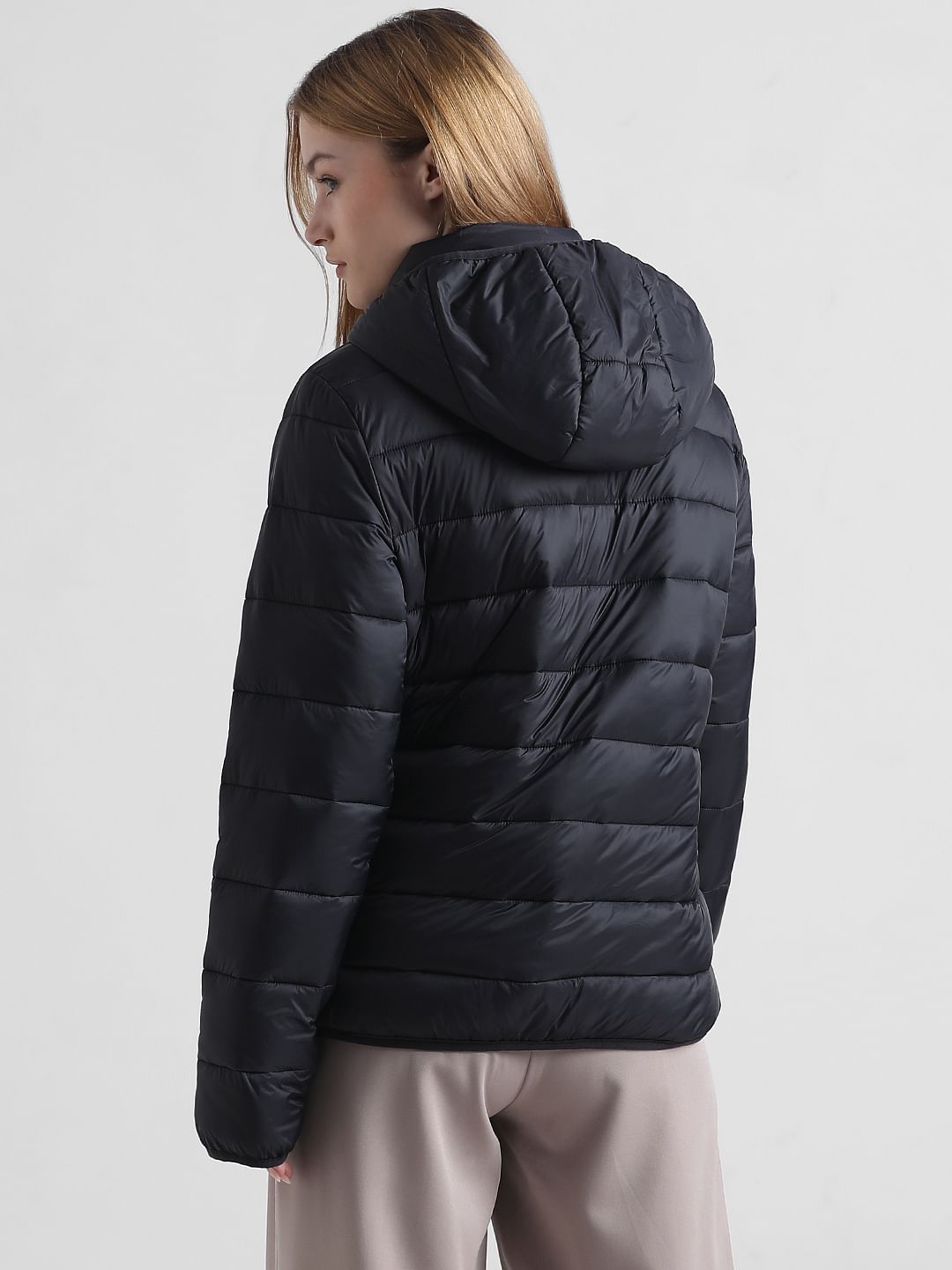 Fitted black puffer jacket best sale