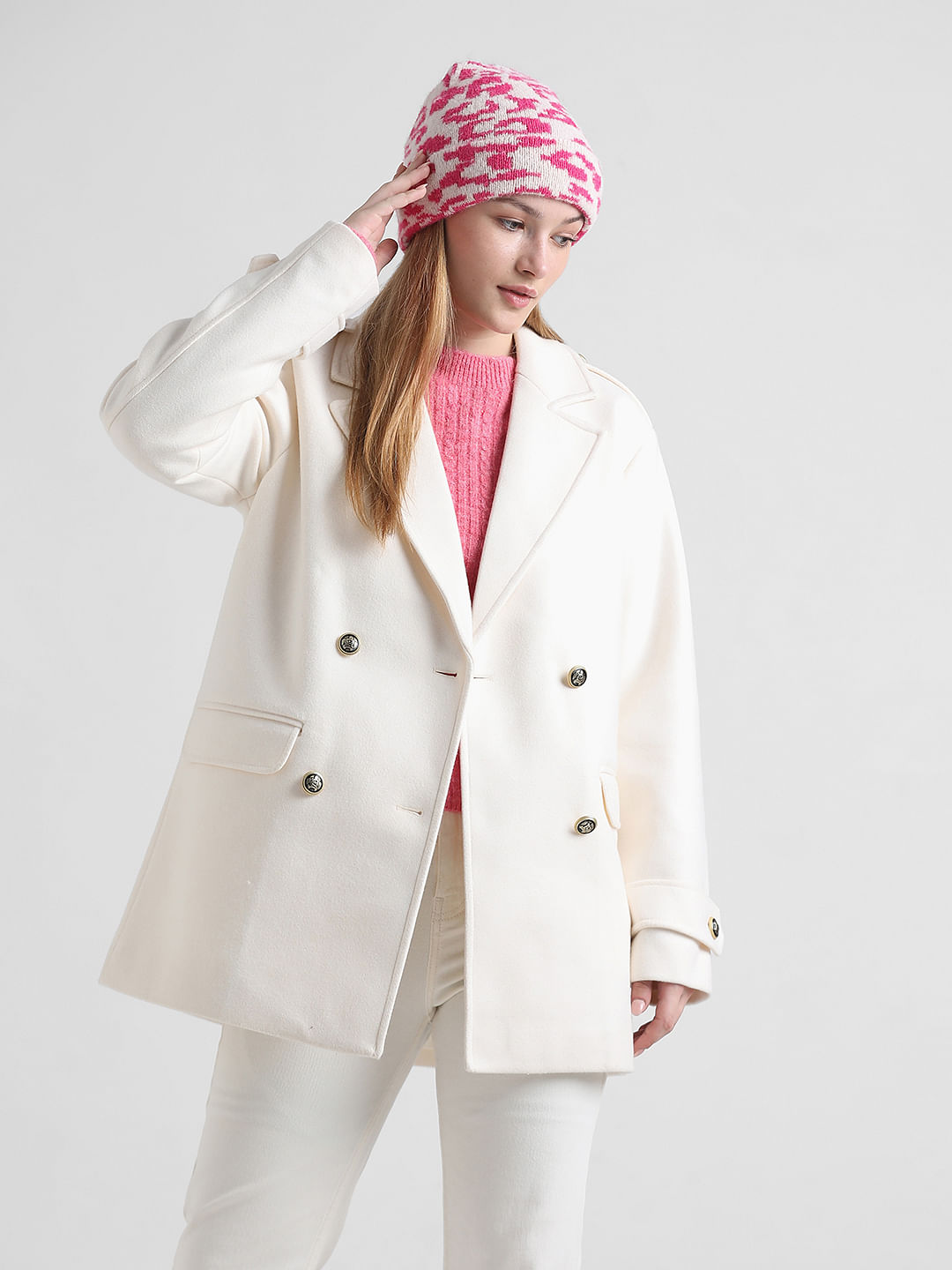 Double breasted clearance cream coat