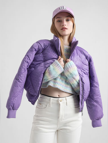 Lavender Printed Short Puffer Jacket