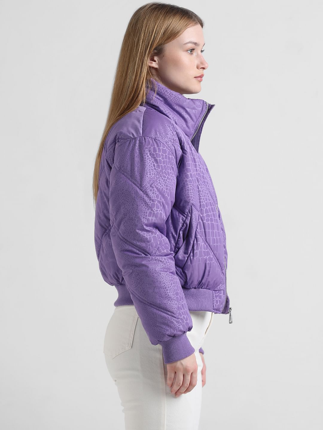 Lavender Printed Short Puffer Jacket